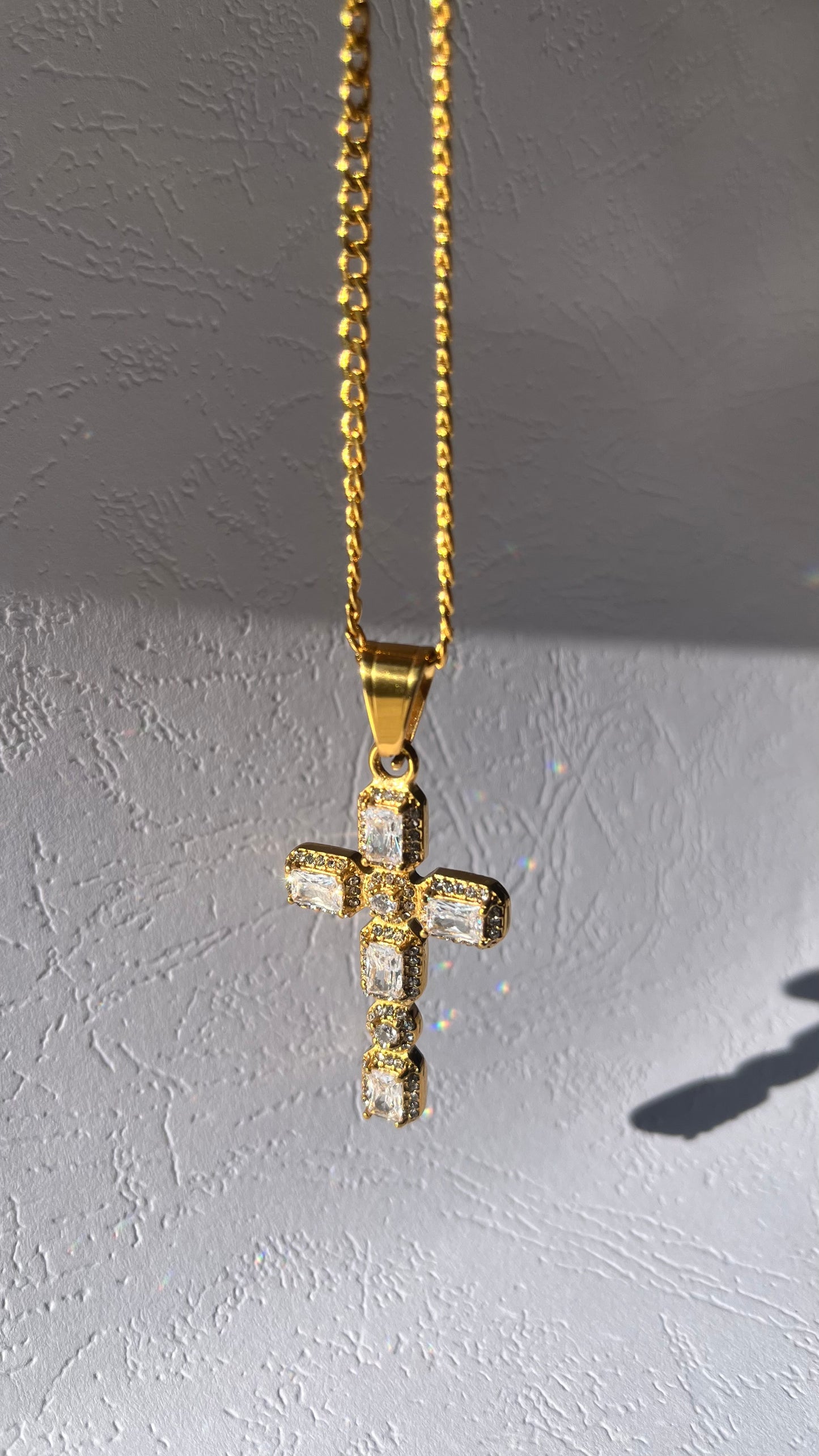 Stainless Steel Cross Pendant with Rhinestones