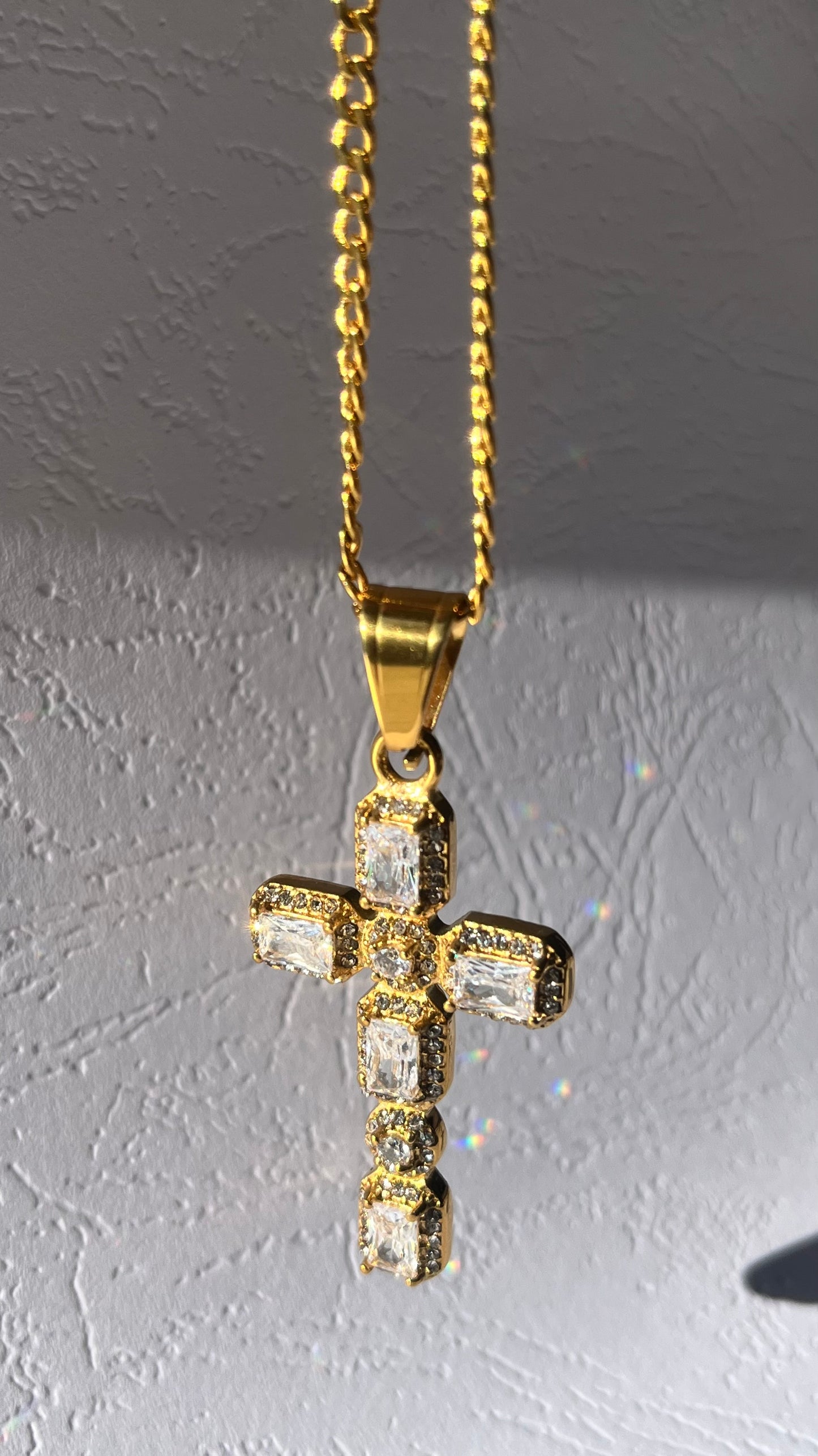 Stainless Steel Cross Pendant with Rhinestones