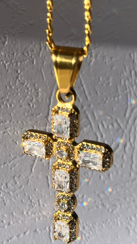 Stainless Steel Cross Pendant with Rhinestones