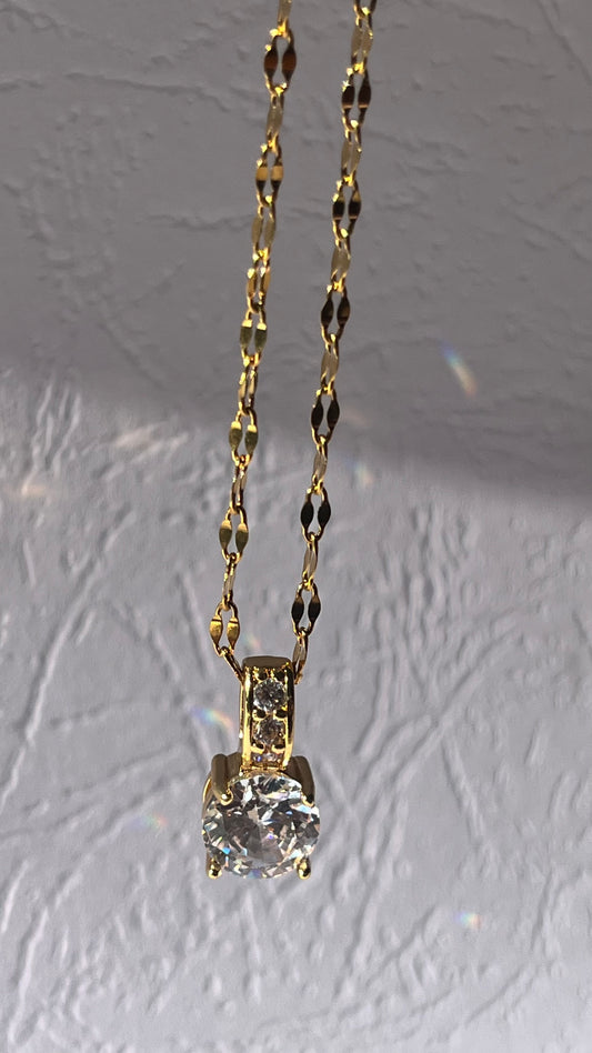 Gold Stainless Steel Micro-Set Zirconia Pendant